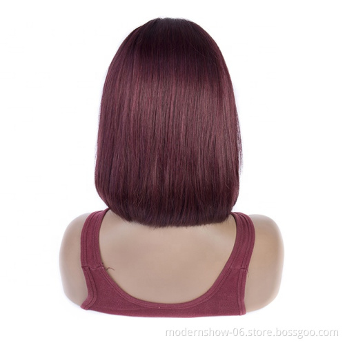 Wholesale 99J short BOB styles wig straight 13*4 lace frontal wig 100% brazilian hair